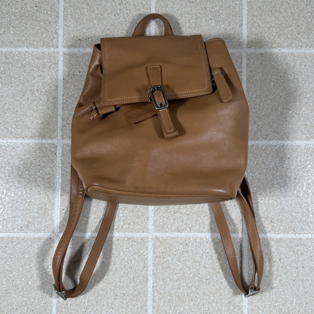 Vintage Coach Tan Leather Legacy Backpack Flap Drawstring Shoulder Bag L2W-9858